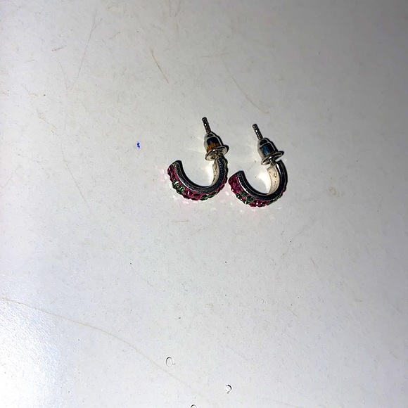 Rhinestone Half Hoop Earrings - Picture 2 of 3